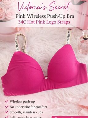 Victoria's Secret Hot Pink Wireless Push-Up Bra with Logo Straps